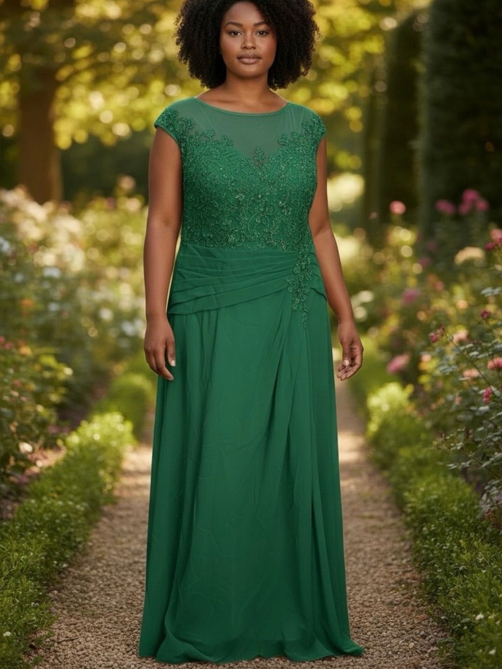 Elegant Green Embellished Evening Gown